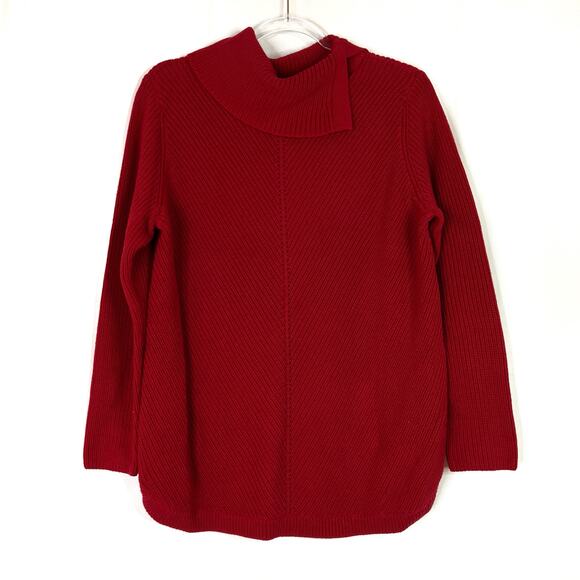 Talbots | Red Cotton Blend Cowl Neck Sweater Long Sleeve Scoop Hem Large Petite - Picture 1 of 5